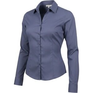 Doublju Womens Navy Blue Long Sleeve Button Down Shirt XL Tailored Work Blouse